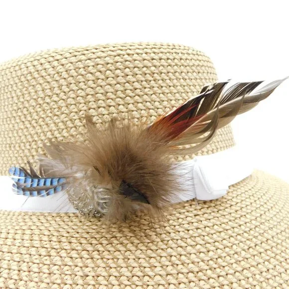 Eric Javits Squishee Raffia Ribbon Cap | White Brim | Customized | EUC - Picture 5 of 13